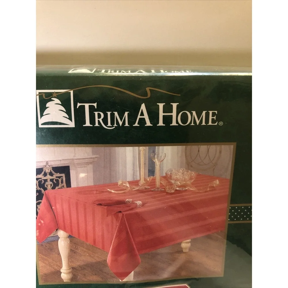 Trim a Home Holiday Green Stripe Fabric TableCover NIP 60 X 84
